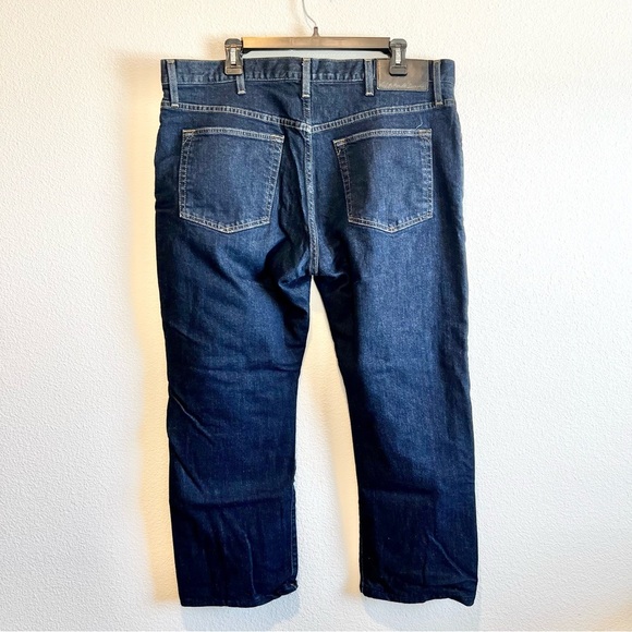 Eddie Bauer Red Flannel Lined Mens 38x30 Straight Fit Blue Jeans High Rise Dark - Picture 7 of 11